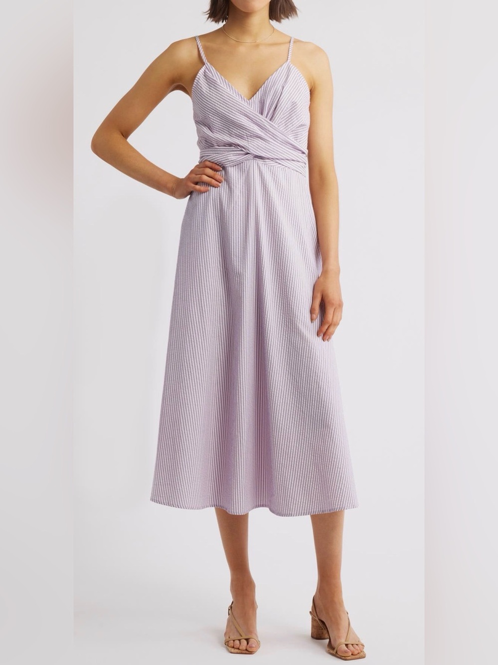 FRNCH Lilac Striped Midi Dress